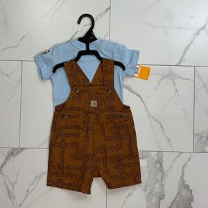 Carhartt Brown Printed Short Overalls with Light Blue Tee